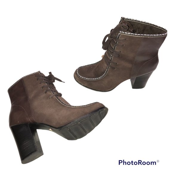 Nanette Lepore Isabel Boots Size 9 Brown Suede Lace Up Block Heel- - Picture 1 of 9